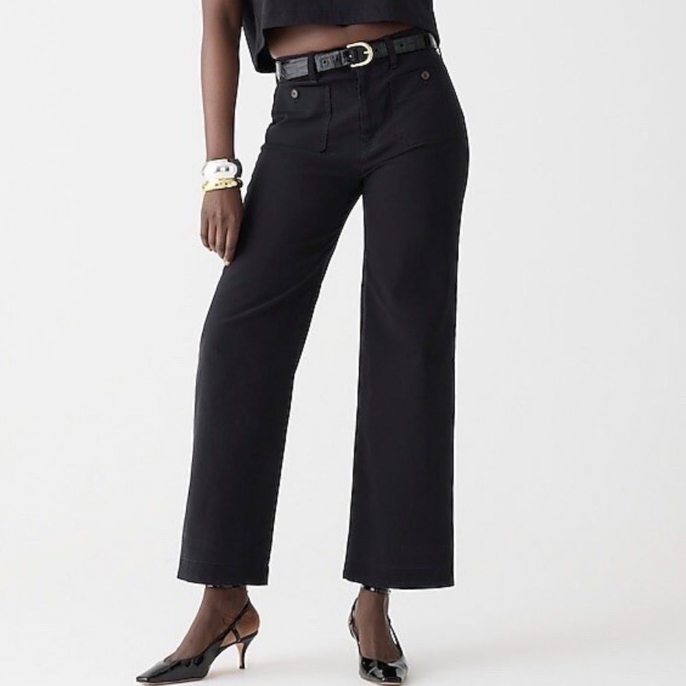 J. Crew Sailor Slim Wide-Leg Patch Pocket Black Chino Pant.‎ Size 35. NWT.